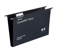 Rexel Foolscap Heavy Duty Suspension Files with Tabs and Inserts for Filing Cabinets, 30 mm base, Polypropylene, Black, Crystalfile Extra, Pack of 25, 3000081