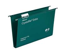 Rexel Foolscap Heavy Duty Suspension Files with Tabs and Inserts for Filing Cabinets, 30 mm base, Polypropylene, Green, Crystalfile Extra, Pack of 25, 70631