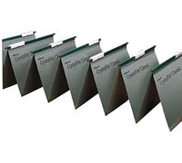 Rexel Foolscap Linked Suspension Files with Tabs and Inserts, 15 mm V-base, 100 Percent, Recycled Manilla, Green, Crystalfile Classic, Pack of 50, 78650