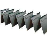 Rexel Foolscap Linked Suspension Files With Tabs And Inserts, 15 mm V-Base, 100 Percent, Recycled Manilla, Green, Crystalfile