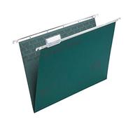 Rexel Foolscap Suspension Files with Tabs and Inserts for Filing Cabinets, 15 mm V base, 100 Percent Recycled Manilla, Green, Crystalfile Classic, Pack of 50, 78016