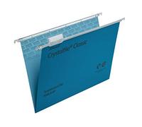 Rexel Foolscap Suspension Files with Tabs and Inserts for Filing Cabinets, 15 mm V base, 100 Percent Recycled Manilla, Blue, Crystalfile Classic, Pack of 50, 78143