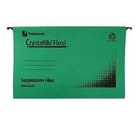 Rexel Crystalfile Flexi Foolscap Suspension File Manilla 15mm V Base Green (Pack 50) 3000040