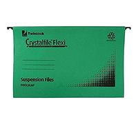 Rexel Foolscap Suspension Files with Tabs and Inserts for Filing Cabinets, 15 mm V-base, Manilla, Green, Crystalfile Flexifile, Pack of 50, 3000040