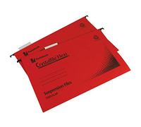 Rexel Foolscap Suspension Files with Tabs and Inserts for Filing Cabinets, 15 mm V-base, Manilla, Red, Crystalfile Flexifile, Pack of 50, 3000042
