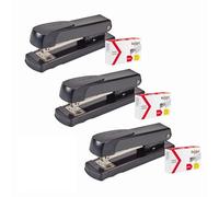 Rexel Meteor Half Strip Stapler with 1000 26/6 Staples (Pack of 3), 20 Sheet Capacity, Metal Desktop Stapler with Ergonomic Grip, Black (2115734)