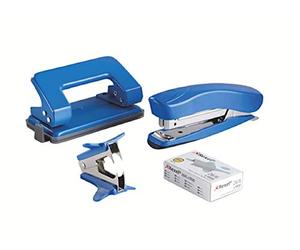 Rexel Mini Stapler and Hole Punch Set, Staple 15 Sheets, Punch 8 Sheets, Includes 1000 26/6 Staples and Stapler Remover, Assorted Colours, 2100069
