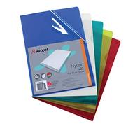 Rexel Nyrex Premium A4 Document Folder, Assorted Colours, Embossed, 100mic, Cut Flush, L-Folder, Pack of 25, 12161AS