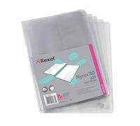 Rexel Document Folders Nyrex Premium Twin A4 - Glass Clear, 100mic L-Folders, Pack of 25