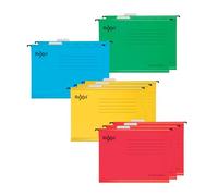 Rexel Pack of 10 Classic A4 Reinforced Suspension Files, Assorted Colours | 100% Recycled Card, Hanging Files in 4 Assorted Colours, Ideal for Creating a Colour Coded Filing System in Filing Cabinets