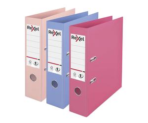 Rexel Pastel Plastic A4 Lever Arch Files, 3-Pack (Pink, Blue, Peach), Patented No.1 Power Mechanism, FSC Certified, Replaceable Spine Labels, Ring