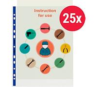 Rexel Punched Pockets A4 Embossed Blue, Transparent 85 microns PP (Polypropylene) Top Opening 11 Holes Pack of 25