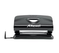 ACCO REXEL Hole Punch Value 210 — 2-Hole, 10-Sheet, Adjustable Guide, Metal, Black (2100759)