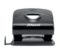 Rexel Value 220 2 Hole Punch, 20 Sheet Capacity, Adjustable Guide Bar, Metal, Black, 2100762