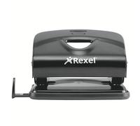 Rexel Value 230 2 Hole Punch, 30 Sheet Capacity, Adjustable Guide Bar, Metal, Black, 2100767