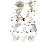 Rexhan 2 in 1 Baby Stroller, Foldable Pram, Feeding Chair, Baby Buggy, Reversible Pushchair, All in One Stroller, Newborns, Aluminium Frame, Lightweight, Shock Absorbers, Music, Footrest, White