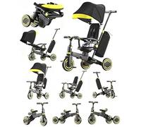 Rexhan 5 in 1 Baby Stroller, Balance Bike, Tri Cycle, Push Bike, Multifunctional Foldable Pram, Reversible Pushchair, All in One Adjustable Stroller, Shock Absorbers, Aluminium Frame, Black/Yellow