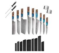 Rexhan 9 Piece 67 Layer Damascus Steel Knife Set, Kitchen Knife Set, Chef Knives, Cooking Knife Gift Set, Japanese Professional Knife, VG10 Damascus, 60+2HRC, 2 Finger Guards, 2 Sharpeners, 9 Sheaths