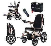 Rexhan Automatic Folding Wheelchair, Electric Folding Power Chair, 20 KM Removable Lithium Battery, 2 X 200W Brushless Motor, 19 KG Lightweight, Remote Control, Aluminium Frame, Electromagnetic Brakes