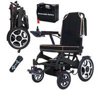 Rexhan Foldable Electric Wheelchair, Folding Power Chair, 20 KM Removable Lithium Battery, 2 X 200W Brushless Motors, 19 KG Lightweight, Electromagnetic Brakes, Aluminium Frame, Remote Control, Black