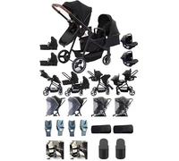 Rexhan Twin 4 in 1 Reversible Travel System, Foldable Double Baby Buggy, Twin Toddler Pram, Pushchair, Lightweight, Tandem All in One Stroller, Portable Baby Carriage, Newborn 0-4 Year, Aluminium