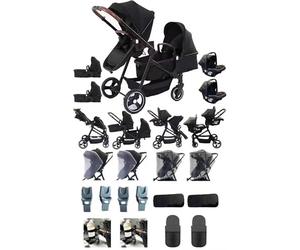 Rexhan Twin 4 in 1 Reversible Travel System, Foldable Double Baby Buggy, Twin Toddler Pram, Pushchair, Lightweight, Tandem All in One Stroller, Portable Baby Carriage, Newborn 0-4 Year, Aluminium
