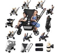 Rexhan Twin Baby Pram, 2 in 1 Foldable Double Baby Buggy, Reclining Tandem Pushchair, Twin All in One Stroller, Newborns, Toddlers, 0-4 Years, Aluminium Frame, Lightweight