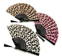 rexinwadfu 3 PCS Leopard Print Folding Hand Fan, Foldable Handheld Fan for Women, Summer Portable Hand Fans for Dance Performances, Wedding, Preference, Home Decoration (White, Brown, Pink)