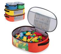 Rexmica 4pcs Toy Storage Organiser Bag Compatible with Lego Bricks, Travel Bag for Building Blocks, Puzzle, Car Toy, Magnetic Blocks, Transparent Zipper Pouch Bag, Toy Storage Container, Ellipse