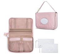 Rexmica Diaper Clutch Bag with 2 Pcs Wet Wipes Dispenser, Small Changing Bag with Multiple Pockets for Mother, Pink