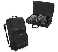 Rexmica - Rolling DJ Controller Backpack Compatible with Pioneer XDJ RX2/XDJ RX3/XDJ-RX/DDJ FLX10/DDJ REV7/DDJ 1000, DJ Carrying Case with 2 Accessory Pockets, Padded Bag, Black -, With wheels