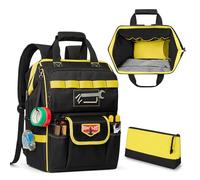 Rexmica Tool Bag Backpack with Zipper Pouch, Tactical Work Range Bag with Metal Frame Opening and Support Plate, Heavy-Duty Tool Storage Organiser Bag Carrier for Electrician, Repairman, HVAC Techs