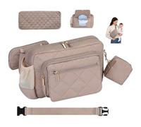 Rexmore Puffer Quilted Fanny Pack Diaper Bag for Mom - Women‘s Compact Crossbody Purse with Portable Changing Pad & Wipes Pouch, Travel & Quick Errand Baby Essentials Organizer(Khaki)