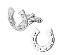 REXOUS 1 Pair Copper Silver Round Horseshoe Cufflinks Men Shirt Cuff French Cufflinks-Default