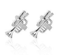 REXOUS 1 Pair Silver Trumpet Design French Cufflinks For Mens Cuff Buttons-Titanium Plated
