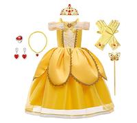 REXREII Belle Princess Beauty and the Beast Costume Girls Halloween Christmas Fancy Party Birthday Evening Gown w/Accessories Yellow 7-8T
