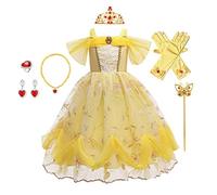 REXREII Belle Princess Beauty and the Beast Costume Girls Halloween Christmas Fancy Party Birthday Evening Gown w/Accessories Yellow 2-3T