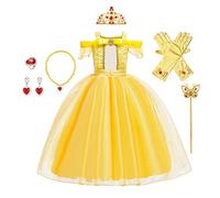 REXREII Belle Princess Beauty and the Beast Costume Girls Halloween Christmas Fancy Party Birthday Evening Gown w/Accessories Yellow 3-4T