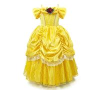 REXREII Belle Princess Beauty and the Beast Costume Girls Halloween Christmas Fancy Party Birthday Evening Lace Gown Yellow 10-11T