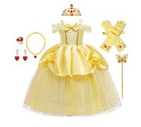 REXREII Belle Princess Beauty and the Beast Costume Girls Halloween Christmas Fancy Party Birthday Evening Gown w/Accessories Yellow 7-8T
