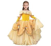 REXREII Belle Princess Beauty and the Beast Costume Girls Halloween Christmas Party Birthday Evening Ball Gown w/Arm Sleeves 6-7T
