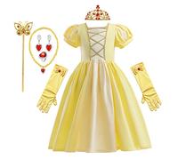 REXREII Girls Belle Halloween Costume Carnival Cosplay Cotton Dress Xmas Birthday Party Pageant Ball Gown w/Accessories 5-6T