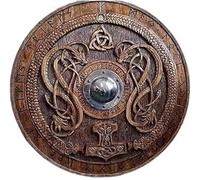 REXRYZ Medieval Viking Shield for Cosplay, Role-Play, Viking with Carved Norse Runic Ornaments Battleworn Wooden Shield Authentic Viking Shield Battle Ready Viking Shield.