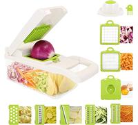 Rextek 12 in 1 Vegetable Cutter Chopper Mandolines - All Types of Vegi's Cuber Cutter Onion Dicer, Food & Onion Slicer (White and Green, Standard)