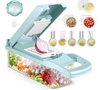 REXTEK 12 in 1 Vegetable Cutter - Mandoline Slicer, Chopper, Dicer & Cuber for All Types of Veggies - Onion, Food Chopper (Sky Blue and White, Standard)