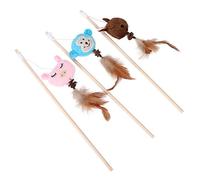 REXVTNS 3PCS Cat Wand Toy | Interactive Plush Feather Teaser for Cats | Stress Relief & Instinct Engagement | Wooden Stick Pole with 3 Cartoon Designs/Pig/Rabbit/Monkey