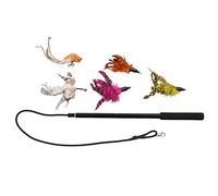 REXVTNS Cat Feather Toys Retractable Wand with Bells | Interactive Teaser for Cats & Kittens | 6 - Piece Set with Aluminum Shaft/Soft Grip | Stress Relief & Exercise Toy