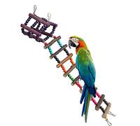 REXVTNS Wooden Bird Climbing Ladder & Swing | Colorful Beads Attract Parrots/Hamsters | Multi - Bird Suspension Bridge Toy | Secure Chew - Sturdy Untreated Wood | 21.5 Inch Pet Accessory