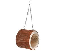 REXVTNS Wooden Tree Hole House for Parrots/Hamsters/Squirrels | Authentic Fir Wood Pet Bed with Swing Chain | Secure & Warm Hideout for Small Pets | Easy to Install Cage Accessories