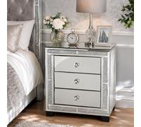 Rexwood Valencia Mirrored Bedside Table 3 Drawers -Crushed Diamond Finish